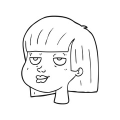 black and white cartoon female face