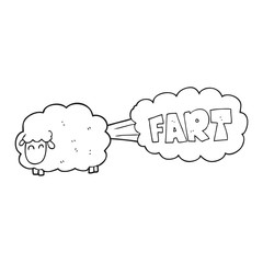 black and white cartoon farting sheep