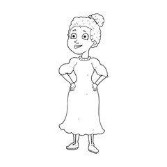 black and white cartoon victorian woman in dress