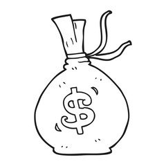 black and white cartoon bag of money
