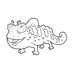 black and white cartoon chameleon