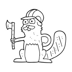 black and white cartoon beaver