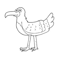 black and white cartoon seagull