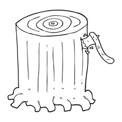 black and white cartoon big tree stump