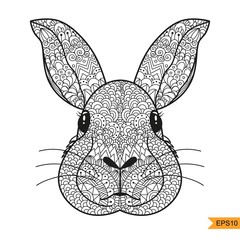 Zentangle Rabbit head for for adult antistress coloring page
