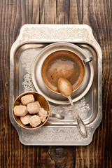 espresso coffee and sugar, top view