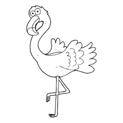 black and white cartoon flamingo