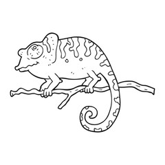 black and white cartoon chameleon