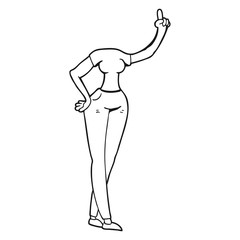 black and white cartoon female body with raised hand