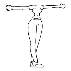 black and white cartoon female body with wide arms