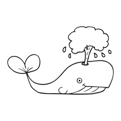 black and white cartoon whale spouting water