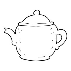 black and white cartoon teapot