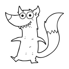 black and white cartoon little wolf