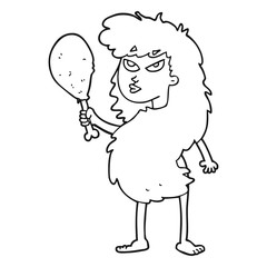 black and white cartoon cavewoman with meat