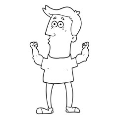black and white cartoon surprised man flexing biceps