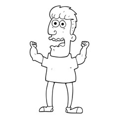 black and white cartoon stressed man