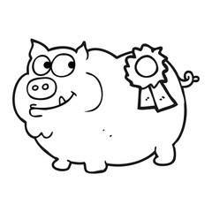 black and white cartoon prize winning pig