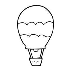 black and white cartoon hot air balloon