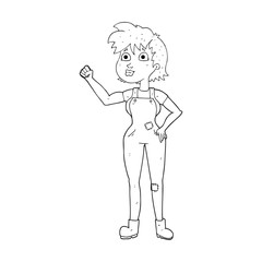 black and white cartoon confident farmer woman