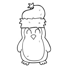 black and white cartoon christmas robin