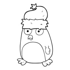 black and white cartoon christmas robin