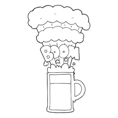 black and white cartoon exploding beer