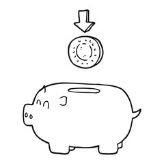 black and white cartoon piggy bank