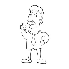 Obraz premium black and white cartoon office man waving