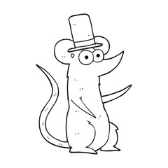 black and white cartoon mouse wearing top hat