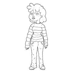 black and white cartoon woman in casual clothes