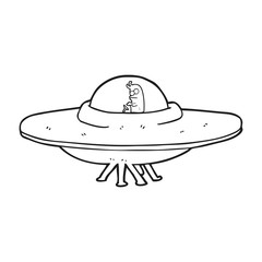 black and white cartoon flying saucer