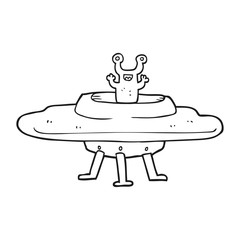 black and white cartoon flying saucer