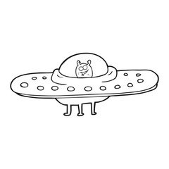 black and white cartoon flying saucer