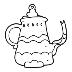 black and white cartoon fancy coffee pot