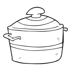 black and white cartoon cooking pot