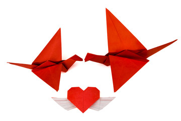 Origami birds. Birds love. Birds kiss.