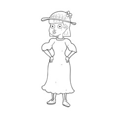 black and white cartoon woman in sensible dress