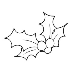 black and white cartoon christmas holly