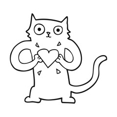 Obraz na płótnie Canvas black and white cartoon cat with love heart