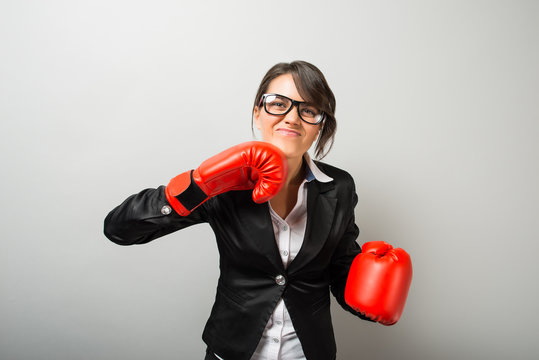 Business Women With Boxing Gloves