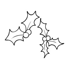 black and white cartoon christmas holly