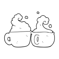 black and white cartoon coffee cups