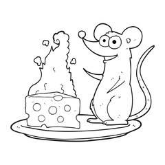 black and white cartoon mouse with cheese