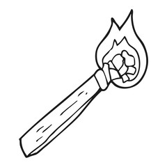 black and white cartoon burning wood torch