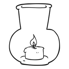 black and white cartoon old glass lantern with candle