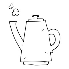black and white cartoon coffee kettle