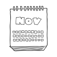 black and white cartoon calendar showing month of november