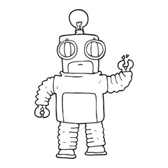 black and white cartoon robot