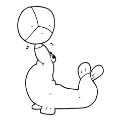black and white cartoon seal balancing ball