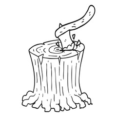 black and white cartoon axe in tree stump